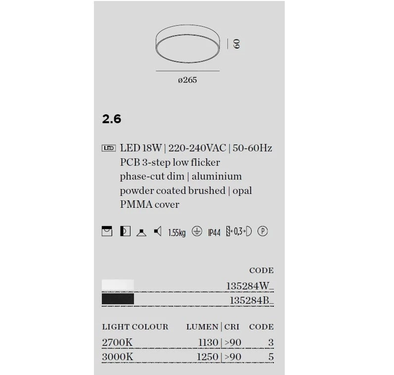 Roby 2.6 IP44 Ceiling Surface Plafondlamp 18W Dimbaar Ø265mm 5 Roby 2.6 IP44 Ceiling Surface Plafondlamp 18W Dimbaar Ø265mm - Image 5