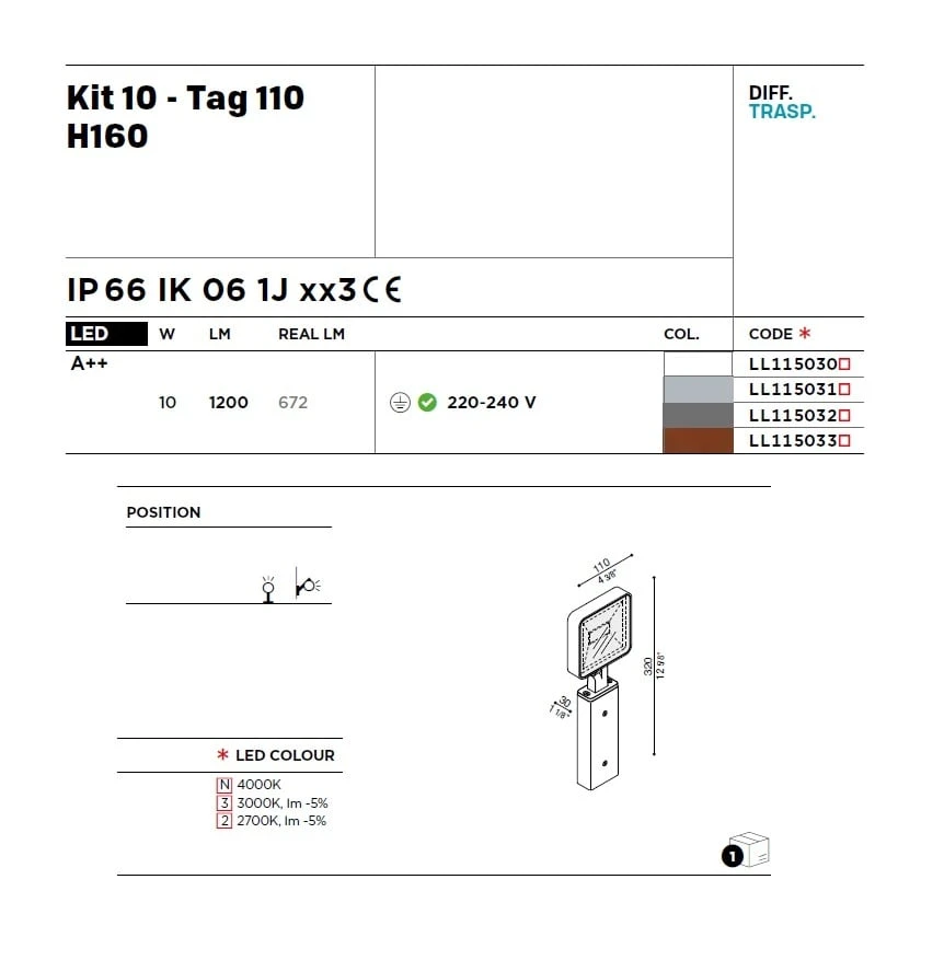 Kit 10 - Tag 110-H160 Paal Ledarmatuur 10Watt 320mm 3 Kit 10 - Tag 110-H160 Paal Ledarmatuur 10Watt 320mm - Image 3