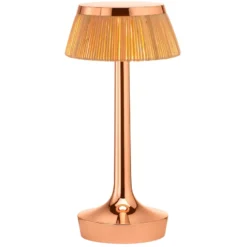 Flos Bon Jour Unplugged Tafellamp LED Oplaadbaar Koper, Kap Rattan