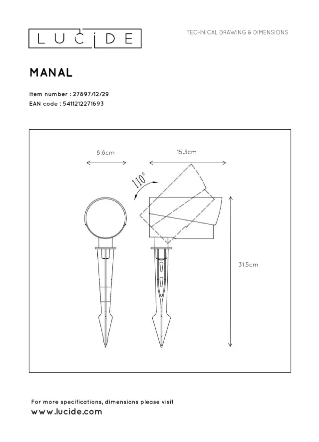 Lucide Manal Spot Met Grondvoet LED Buiten IP65 Zwart 6 Lucide Manal Spot Met Grondvoet LED Buiten IP65 Zwart - Image 6